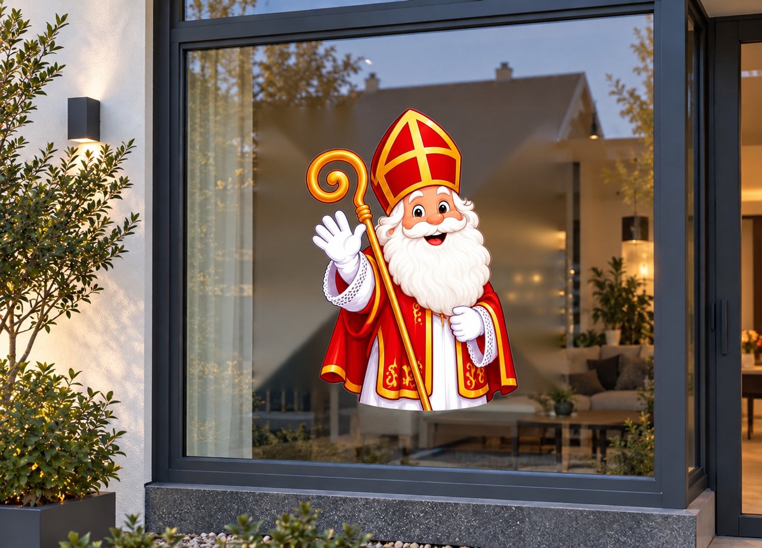 Sinterklaas Raamsticker - Statische Raamfolie Herbruikbaar - 75cm Breed - Hoogwaardige PVC-folie - Watervast - Weerbestendig - Verplaatsbaar - Variant 8