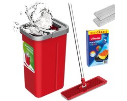 GreenBlue - vlakmop met emmer en uitwringer, twee HQ-microvezeldoekjes, inhoud 5,7 l, MaxiClean GB870 + 4 Vileda Pur Active Colors-schuursponsjes