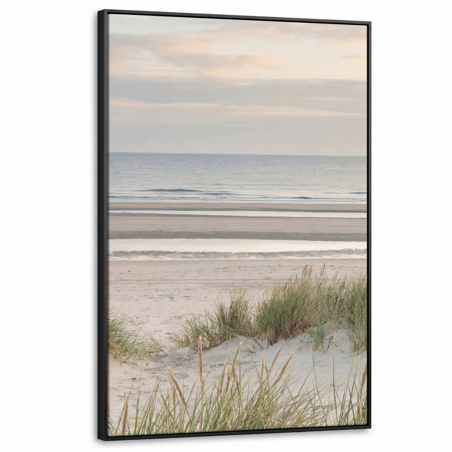 Canvas Schilderij met Baklijst XXL Canvas Schilderij met Baklijst 90x140cm - Zandstrand - Bewolkt - Duinen - Muurdecoratie woonkamer - Slaapkamer decoratie - Kamer accessoires - Schilderijen op canvas met lijst groot