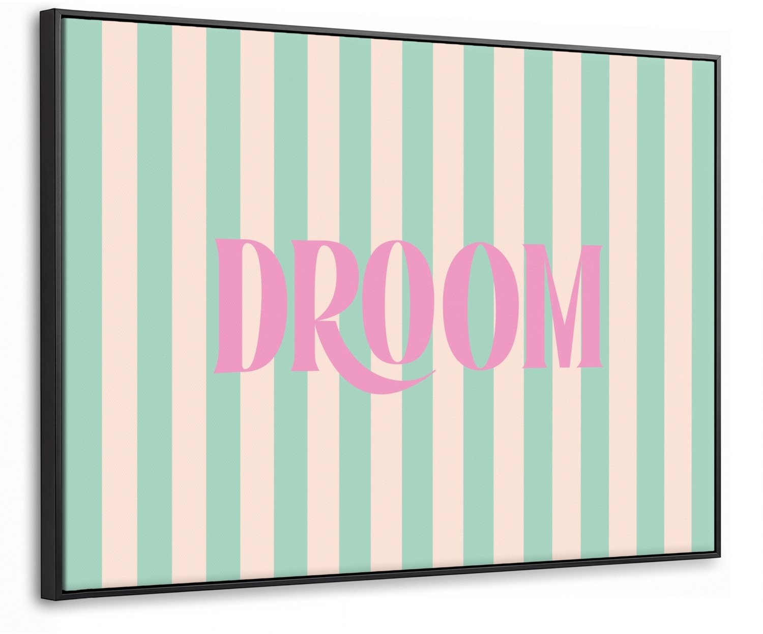 Canvas Schilderij met Baklijst 80x60cm - Roze - Groen - Strepen - Droom - Muurdecoratie woonkamer - Slaapkamer decoratie - Kamer accessoires - Schilderijen op canvas met lijst