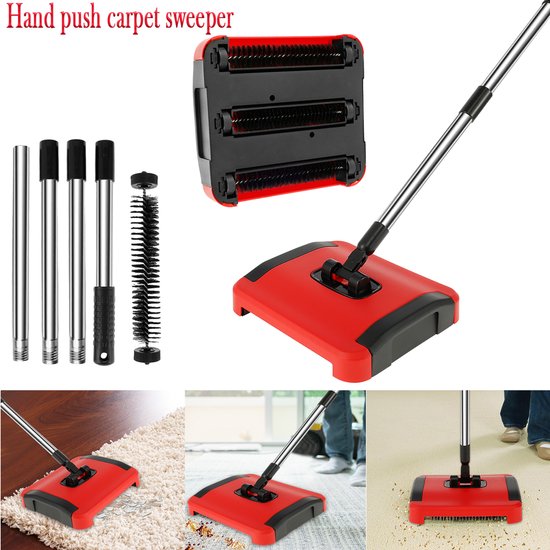 Handveegmachine - Vloerveegmachine - Tapijtveger - Niet-Elektrisch - Roestvrij Staal - Kunststof - Los Vuil Verwijderen - Voor Dierenhaar - 110x24x22 cm - Voor Tapijt en Vloer — afbeelding 3
