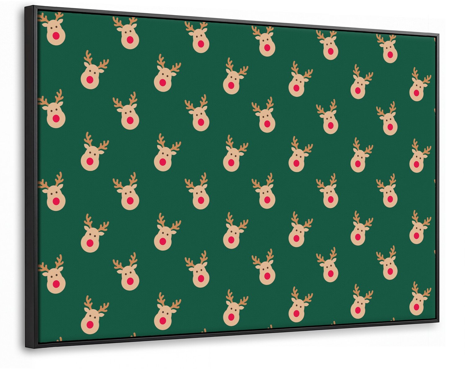 Canvas Schilderij met Baklijst XXL Canvas Schilderij met Baklijst 140x90cm - Rendieren - Kerst - Groen - Muurdecoratie woonkamer - Slaapkamer decoratie - Kamer accessoires - Schilderijen op canvas met lijst groot
