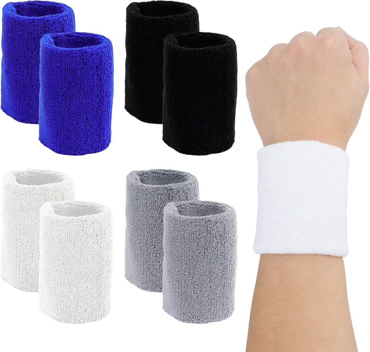 Polsband, 8-delig, spons, zweetabsorberende polsband, voor mannen en vrouwen, tennis, elastische katoenen armband, ademend, antislip, voor voetbal, tennis (8 cm)