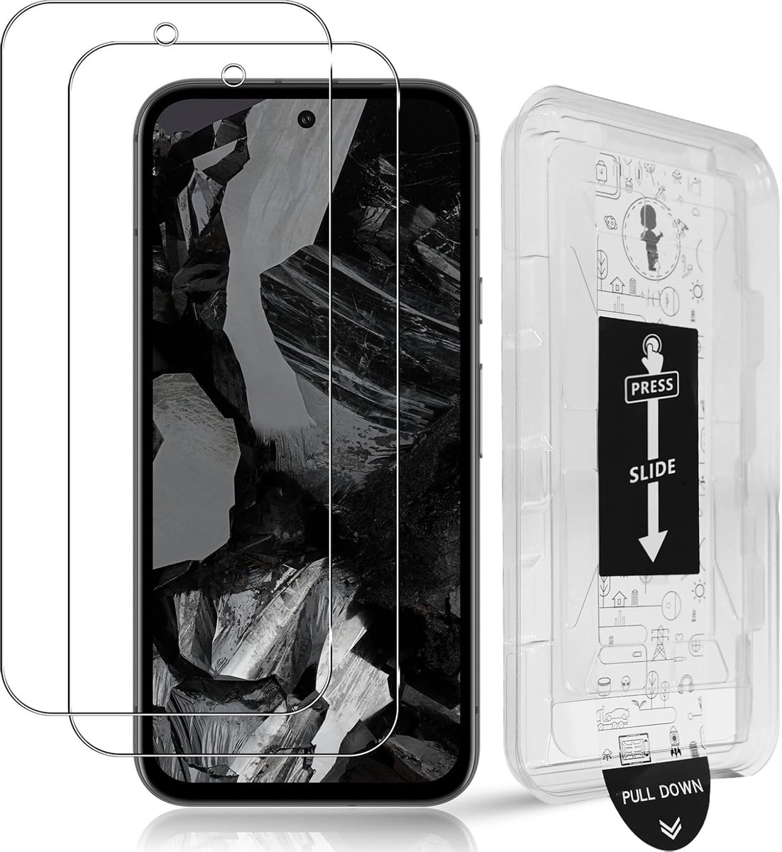 Pantserglas voor Google Pixel 8A, 2 stuks, gehard glas, pantserfolie, 9H hardheid, auto-installatie, anti-kras beschermfolie, anti-luchtbellen, HD heldere beschermfolie