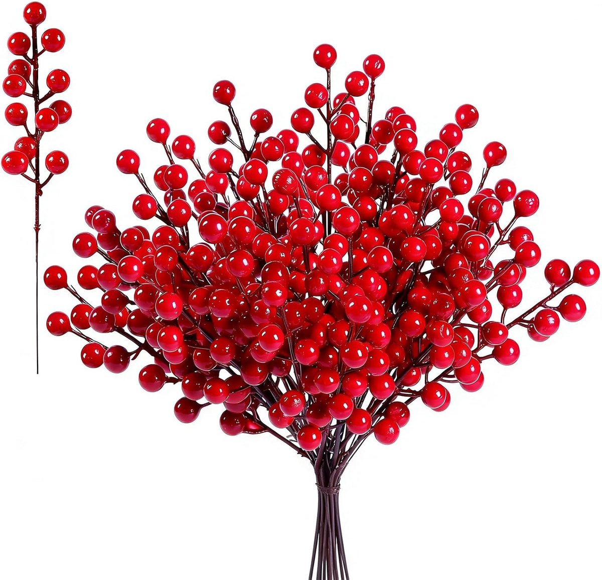 20 stuks 20,5 cm Kunstrode bessen, Holly Takken Picks, Hulstbessen, Kunstmatige Frost Bessen, Takken Kerstbessen Stam
