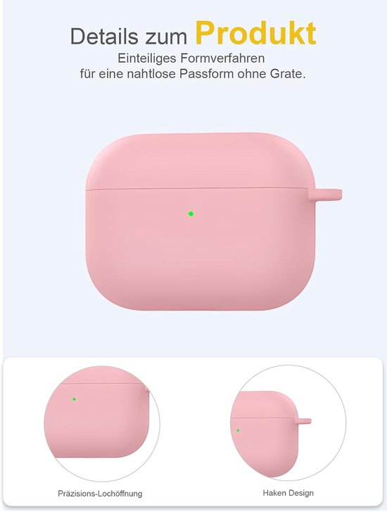 draadloze hoofdtelefoon voor AirPods/AirPods Pro, zachte siliconen beschermhoes, huidvriendelijk etui met karabijnhaak, volledige bescherming, roze — afbeelding 2