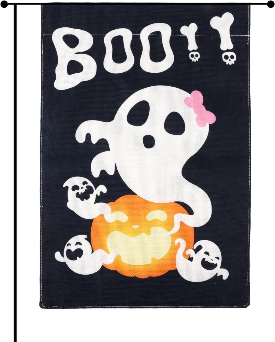 Halloween Boo Tuinvlag, 45x30cm Dubbelzijdig Buiten Spook en Pompoen Vlag van Linnen Halloweendecoratie voor Buiten Gazon Terras Voortuin en Patio