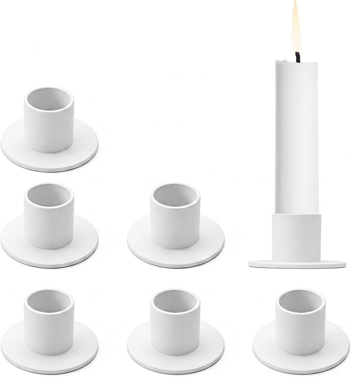6 stuks kandelaars staafkaarsen, kaarsenstandaard, wit ijzer