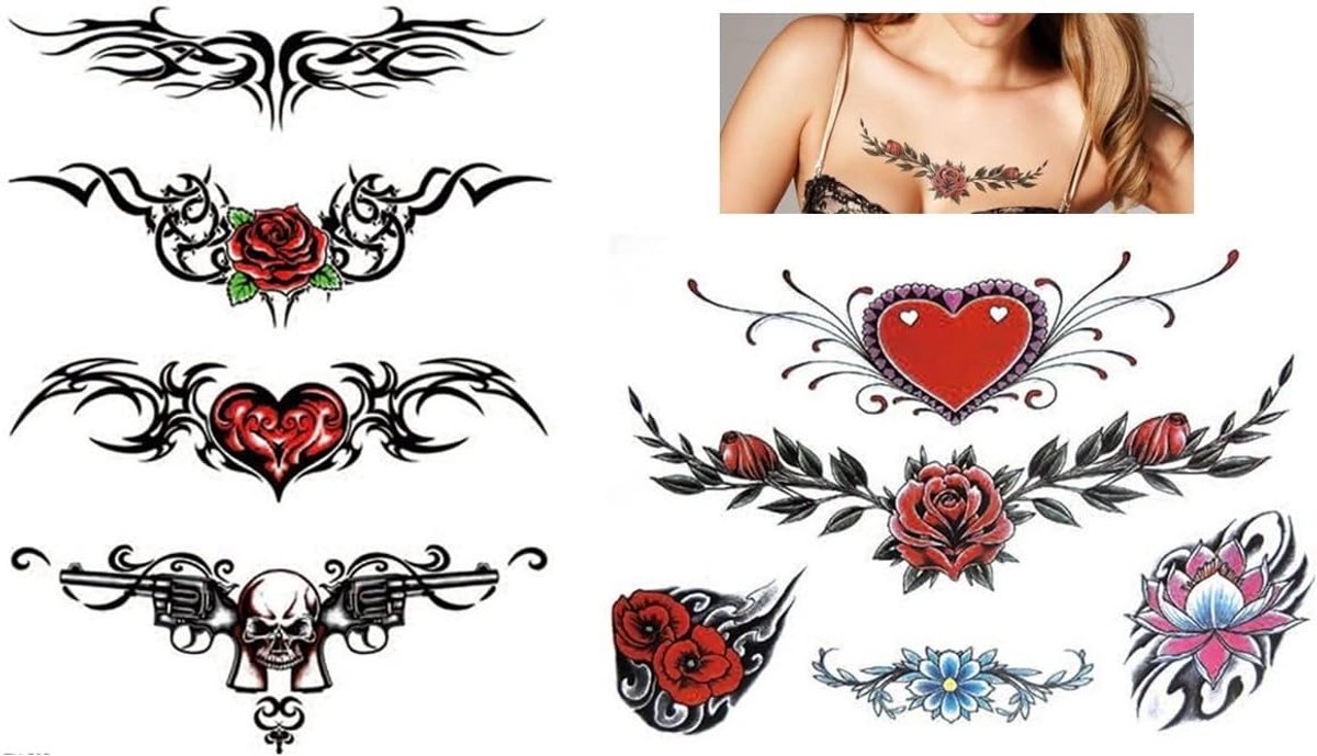 2 vellen tribal stuitbeen tattoo rozen art gewei tattoo onderboob tattoo nep tattoo TH585 586