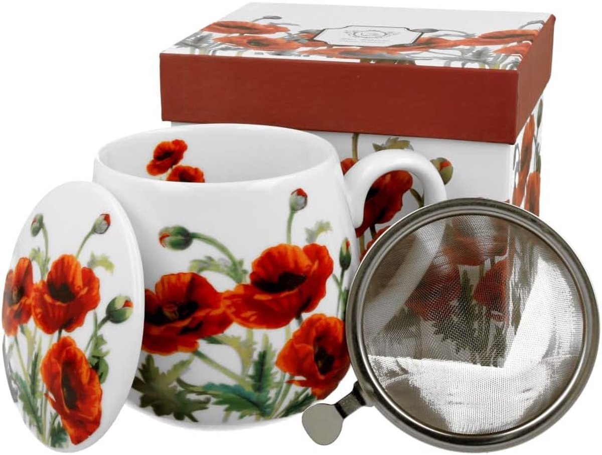 Vat beker 430 ml Classic poppen met theezeef, New Bone China porselein