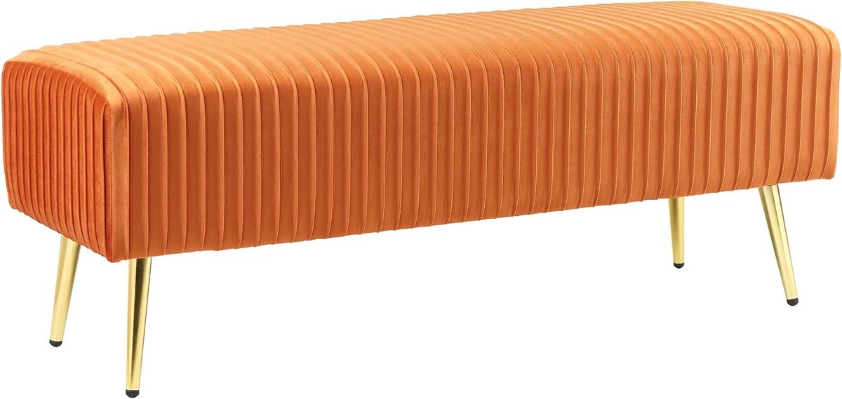 Fluweel slaapkamer woonkamer bankje gouden metalen poten oranje Paterson