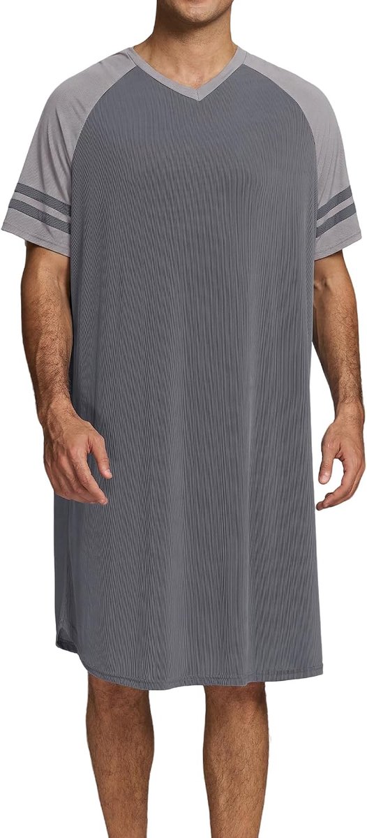 Nachthemd voor heren, zomerpyjama, lang nachthemd, korte mouwen, voor de zomer