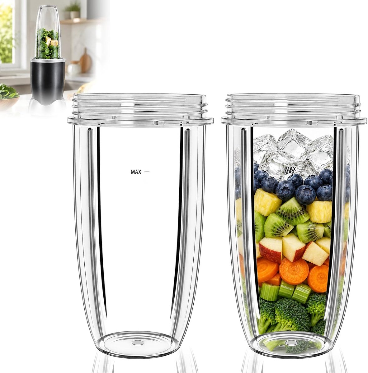 Compatibel met Nutribullet 600W/ Pro 900W, 24oz Vervangende Bekers voor High Speed Blender en Smoothie Maker (2 Stuks)