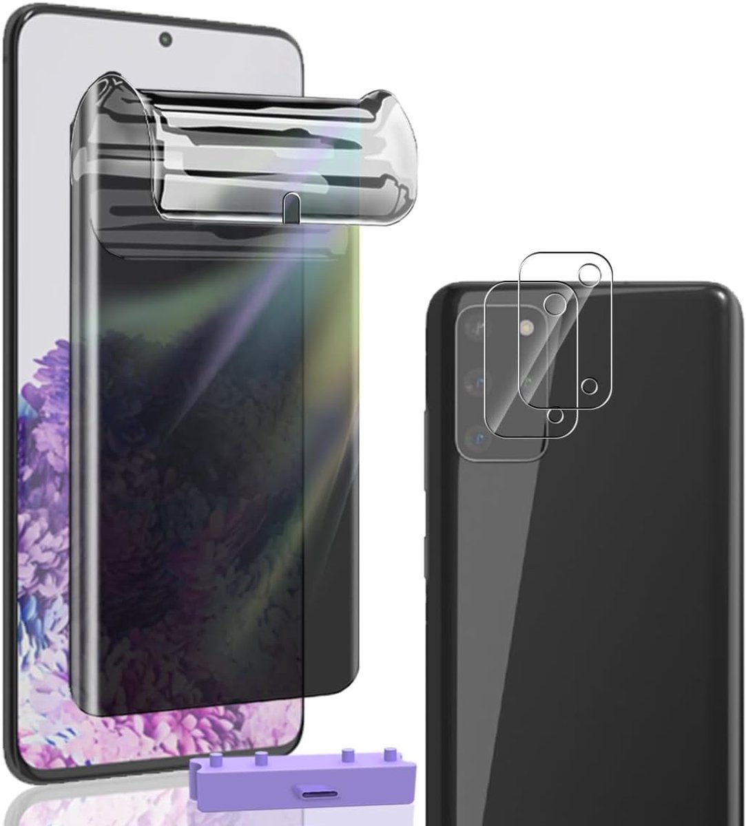 1 + 2 stuks screenprotector voor Samsung Galaxy S20 Plus, privacydisplaybescherming, geen gehard glas, krasbestendig, anti-vingerafdruk, anti-spy, zelfherstellende film
