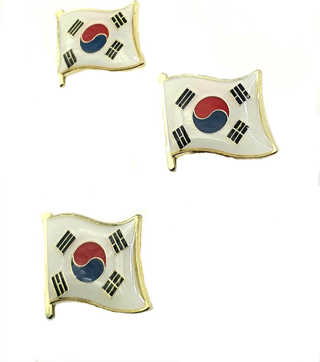 Koreaanse Azië Aziatische metalen emaille land vlag pin badge Pack van 3, Eén maat, Metaal