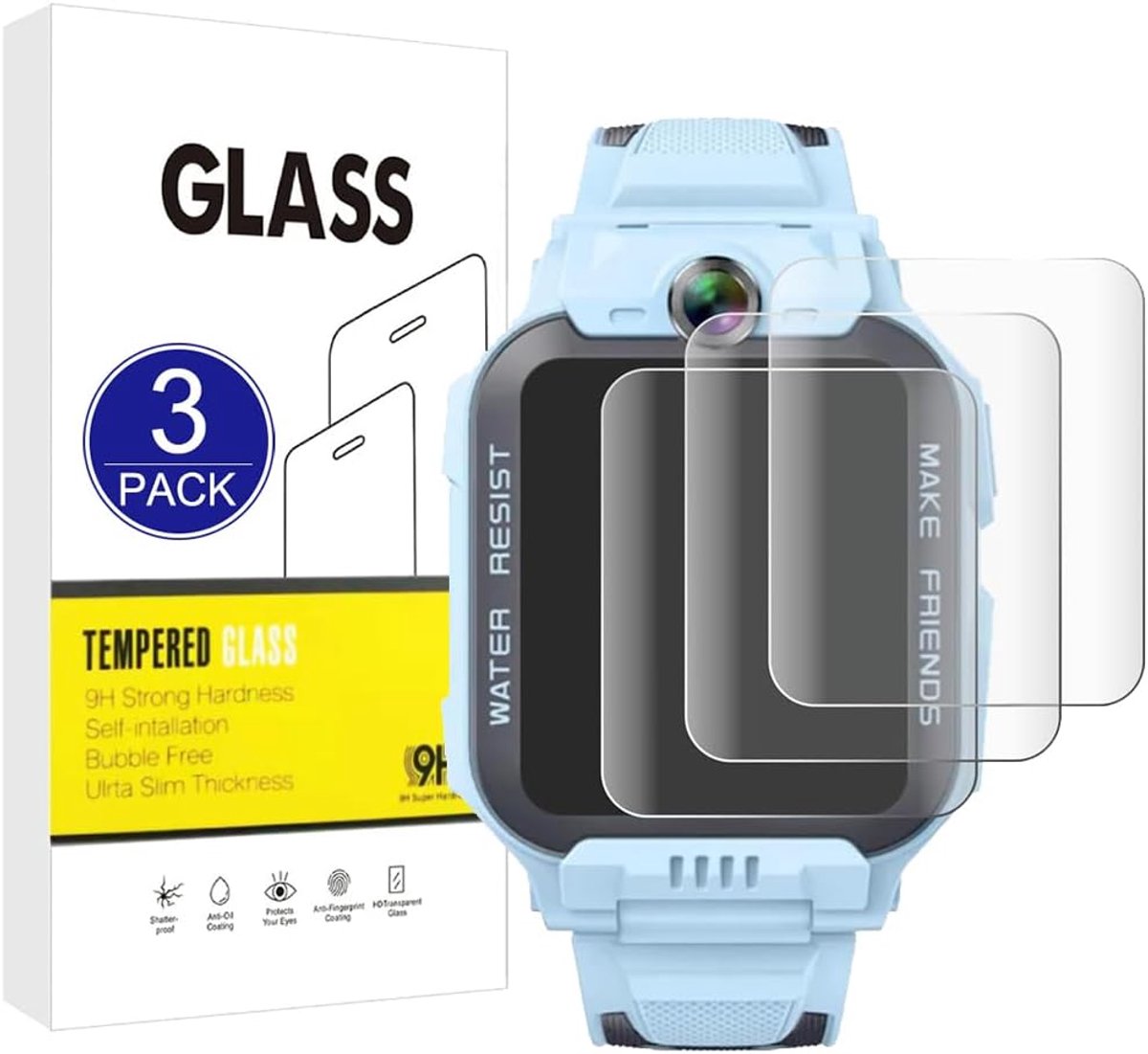Compatibel met imoo Watch Phone Z7 Schermbeschermer, 3 Pack [9H Hardheid,Hoge Gevoeligheid,Breukvast] 2.5D High Definition Gehard Glasfolie