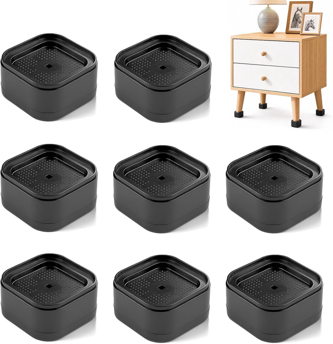 8 stuks stapelbare meubelverhogingen, 3,5 cm tafelpootverlenging, vierkante bedverhogingen, robuuste verhoging, voor bank, bed, wasmachine