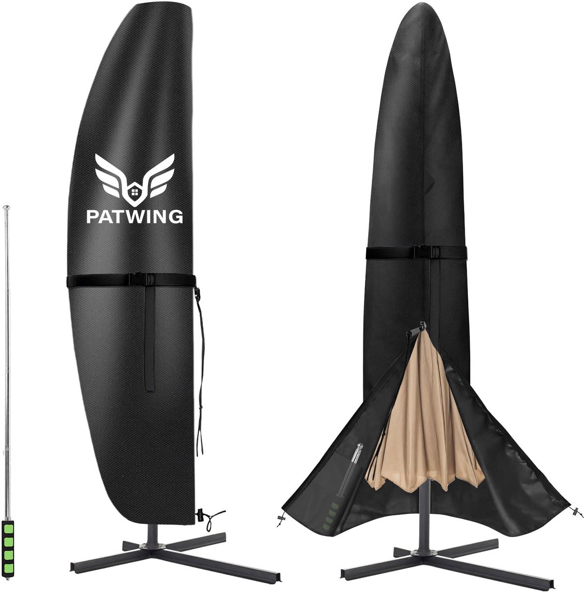 Famanu Parasol Beschermhoes met Stang - 600D Afdekking voor Zweefparasol 2 tot 4 m, Weerbestendig, Waterdicht, UV-anti en Robuustheid, Parasolhoes (Zwart, 210*45*75/32cm 600D)