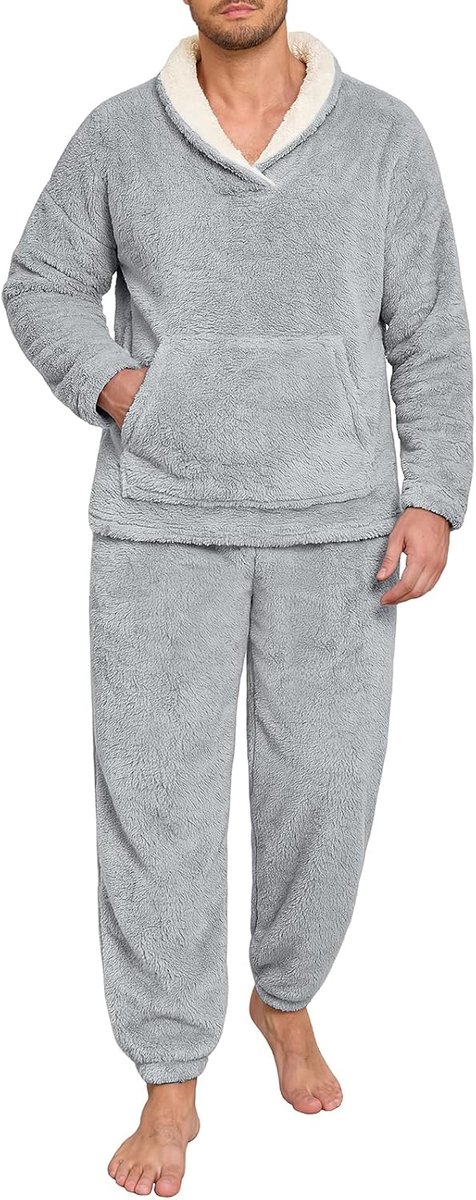 heekpek Pyjama voor heren, zachte fleece pyjama, winter, warm, 2-delig voor thuis