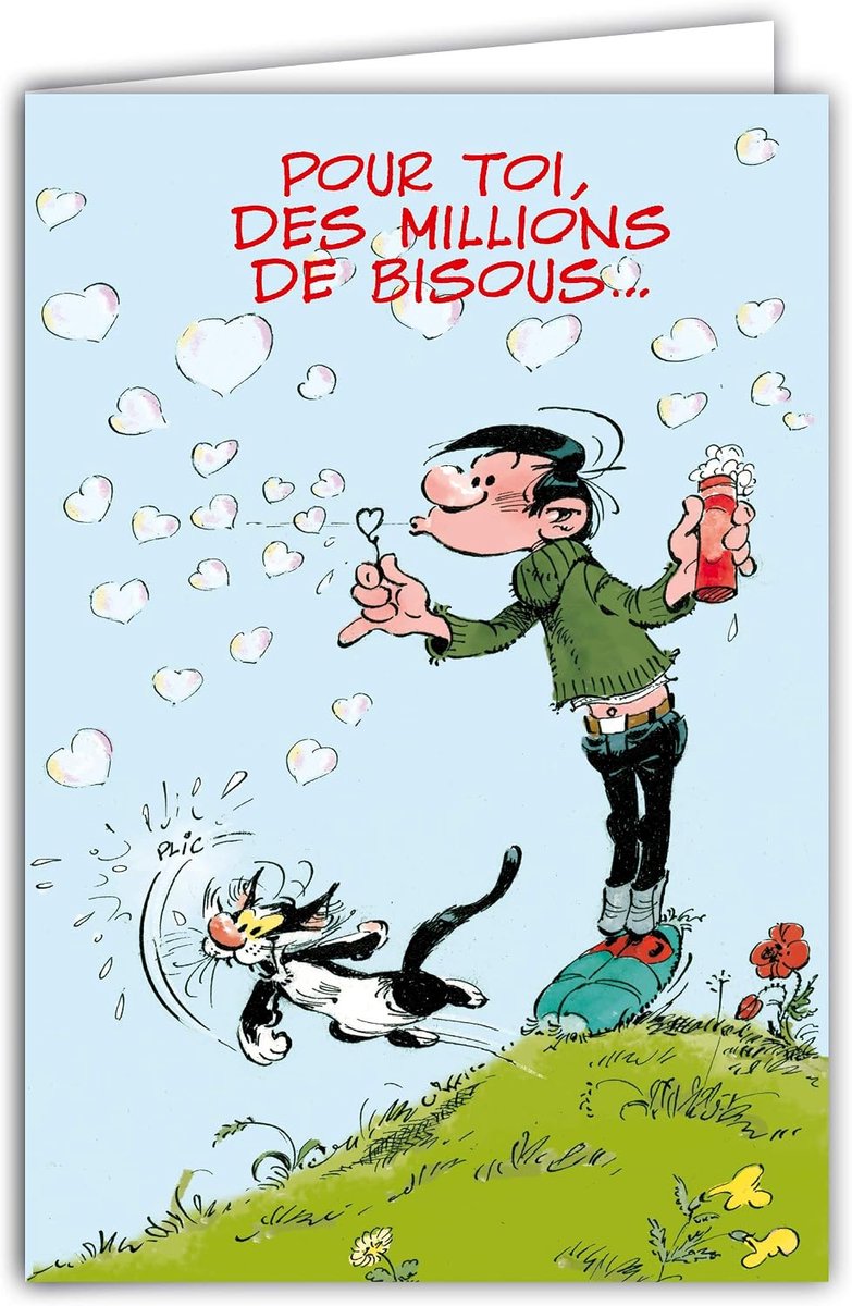 Lagaffe GLCT-0104 verjaardagskaart met hartjes van kussen, kat, bloemen