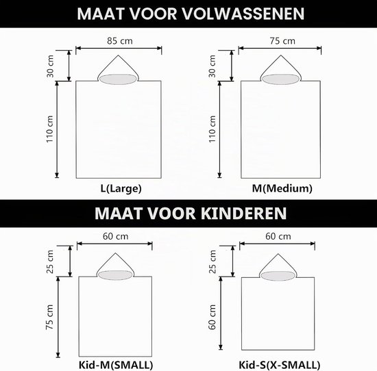 Surfponcho, omkleedhanddoek, badjas met capuchon voor volwassenen (heren en dames). Ideaal voor zwemmen, het strand, surfen, duiken, thuis, warmwaterbronnen en baden, Kid-M — afbeelding 3