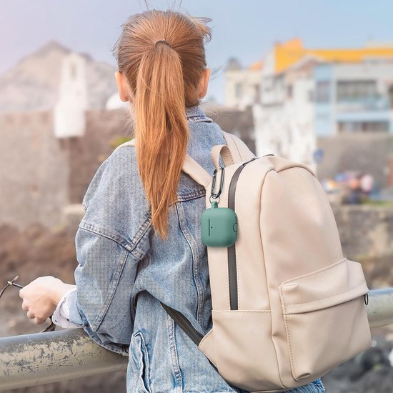 Hoesje compatibel met AirPods 4e generatie hoes met reinigingsset, schokbestendig, valbescherming, krasbestendig siliconen hoesje voor AirPods 4 2024 met sleutelhanger, dennengroen — afbeelding 5