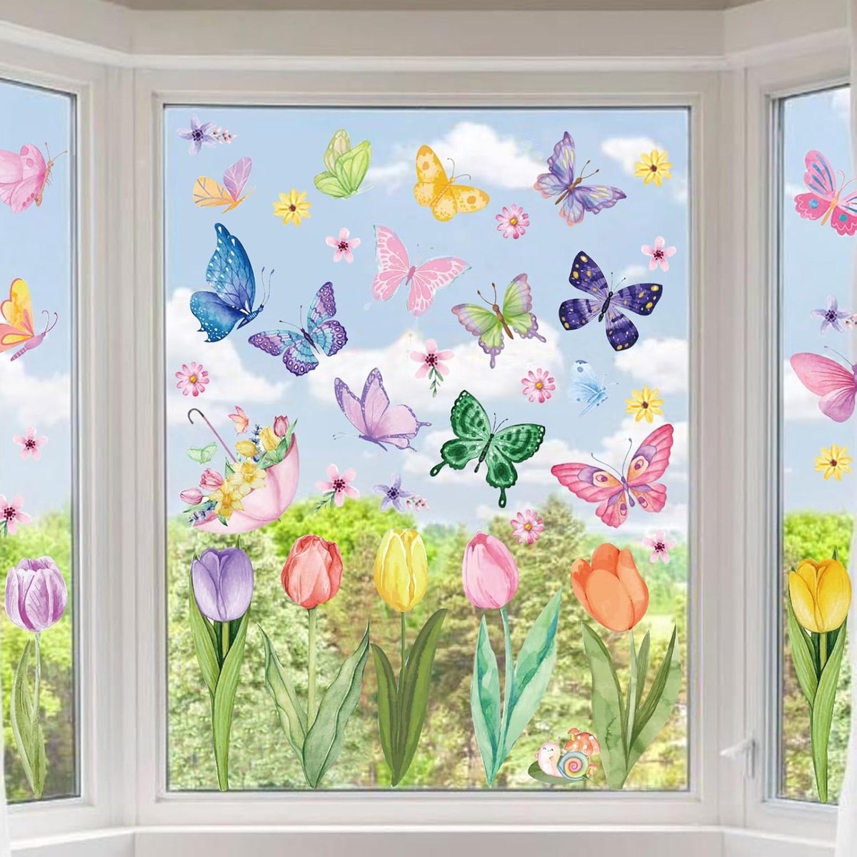 Raamstickers, raamdecoratie, bloemen, raamafbeeldingen, lente, zomer, voor glas, kinderkamer, badkamer