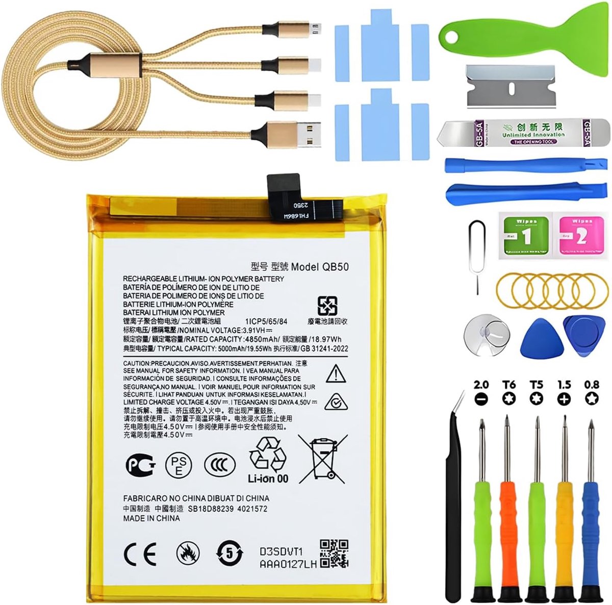 Batterij voor Motorola Moto G84 5G XT2347 XT2347-1 XT2347-2 QB50 5000mAh lithium-polymeer batterij met vervangende gereedschapskits