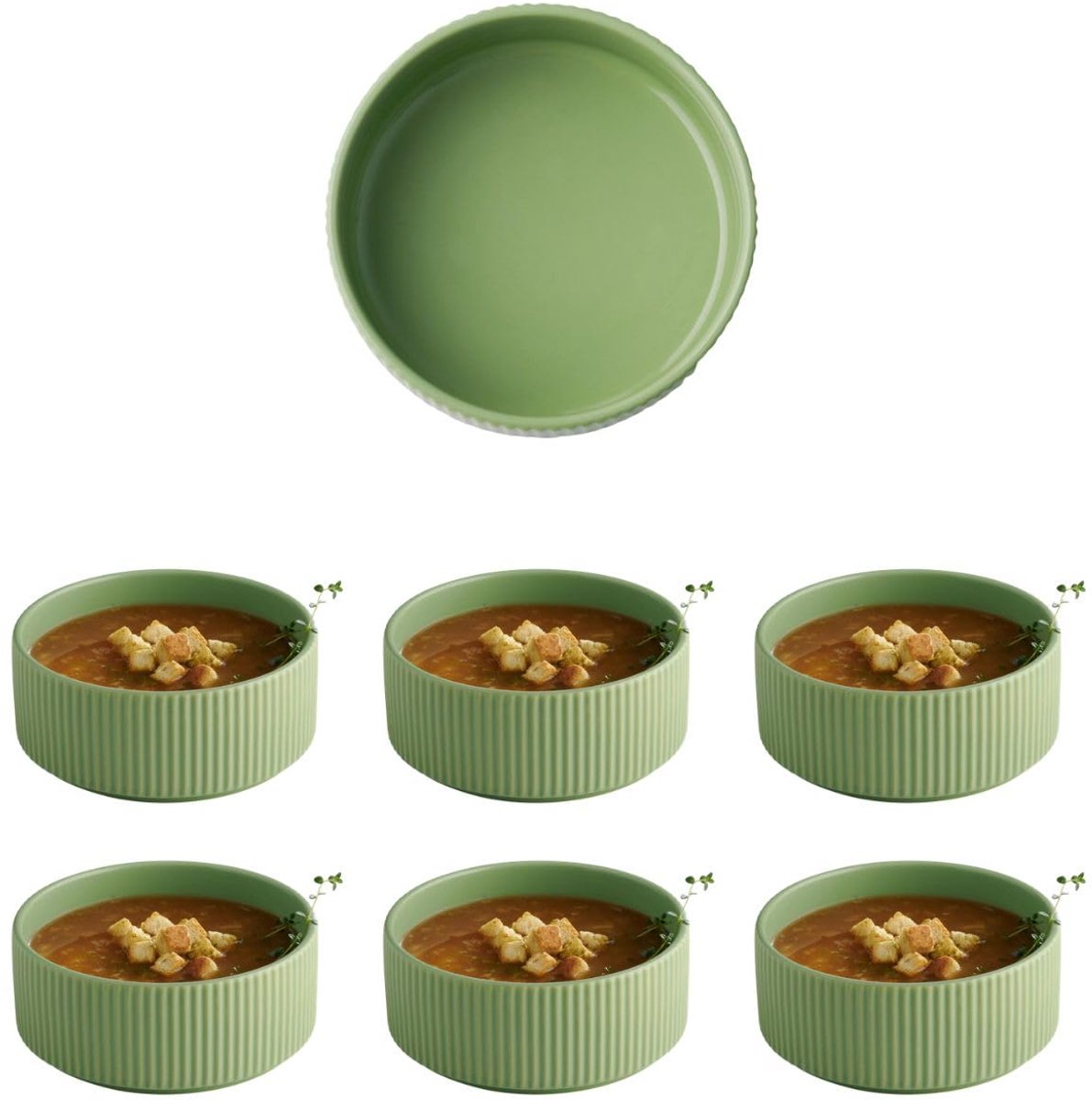 APS The Grid Schaaltjes - Porseleinen kommen - Luxe Soepkommen - Salie Groen - Stapelbaar - 14 cm - 450 ml (6 stuks)
