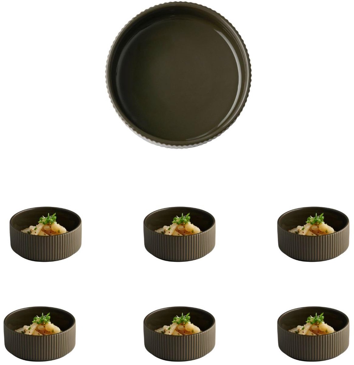 APS The Grid Schaaltjes - Porseleinen kommen - Luxe Soepkommen - Bruin - Stapelbaar - 14 cm - 450 ml (6 stuks)