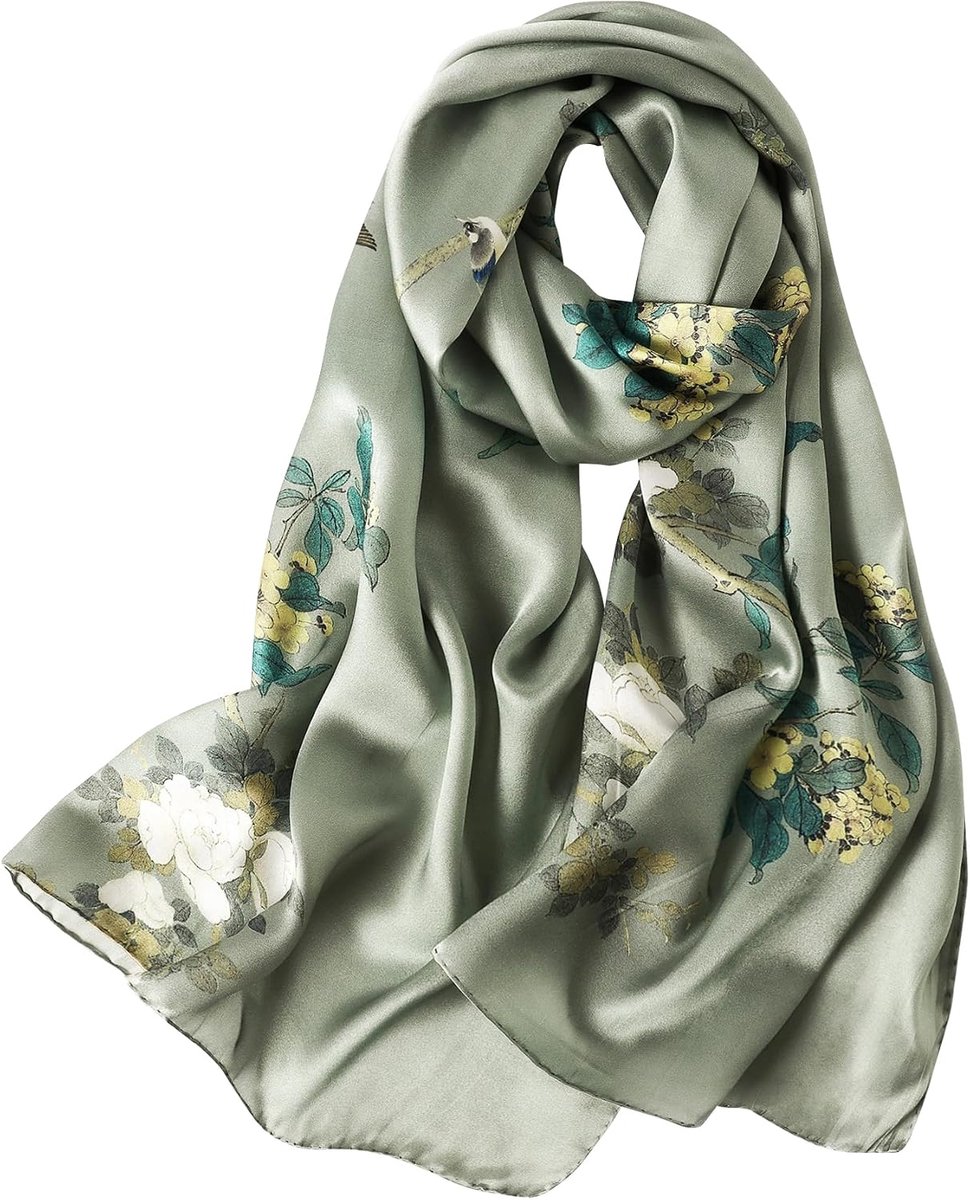 Sjaals van 100% moerbeizijde voor dames, zijde, stola, moeder en dame, geschenken voor vrouwen, Donker Groen, 180*55