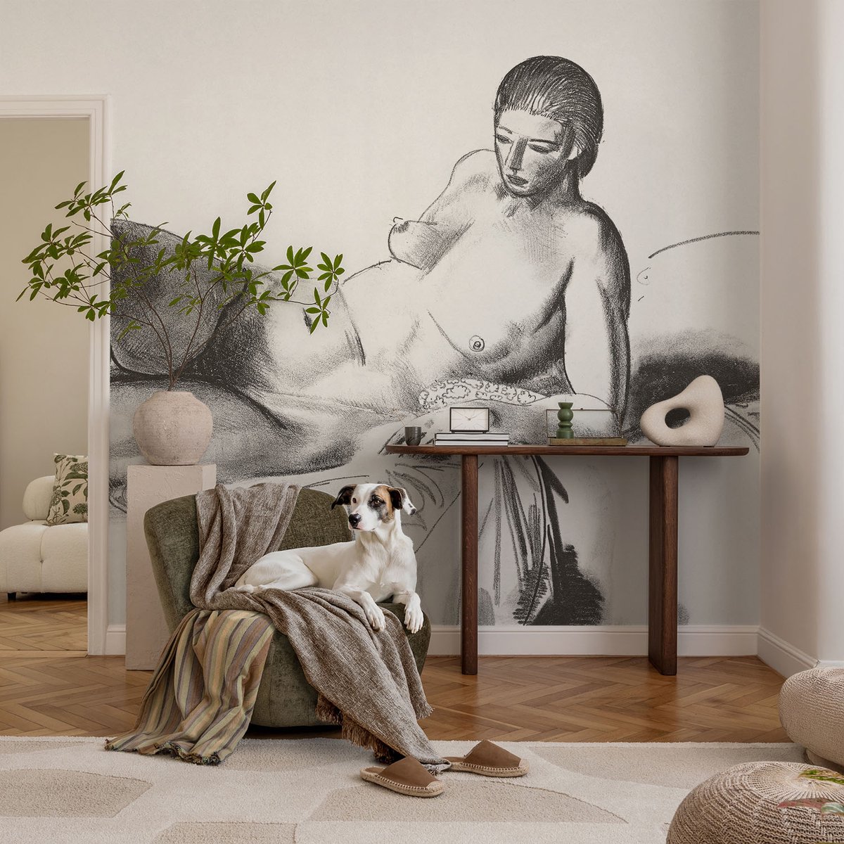 Coloray Vliesbehang - Wit Snellijm Behang - 104x70 cm - Artistiek Naakt Fotobehang Vlies - Hal behang Deel - Muurschildering - Woonkamer behang
