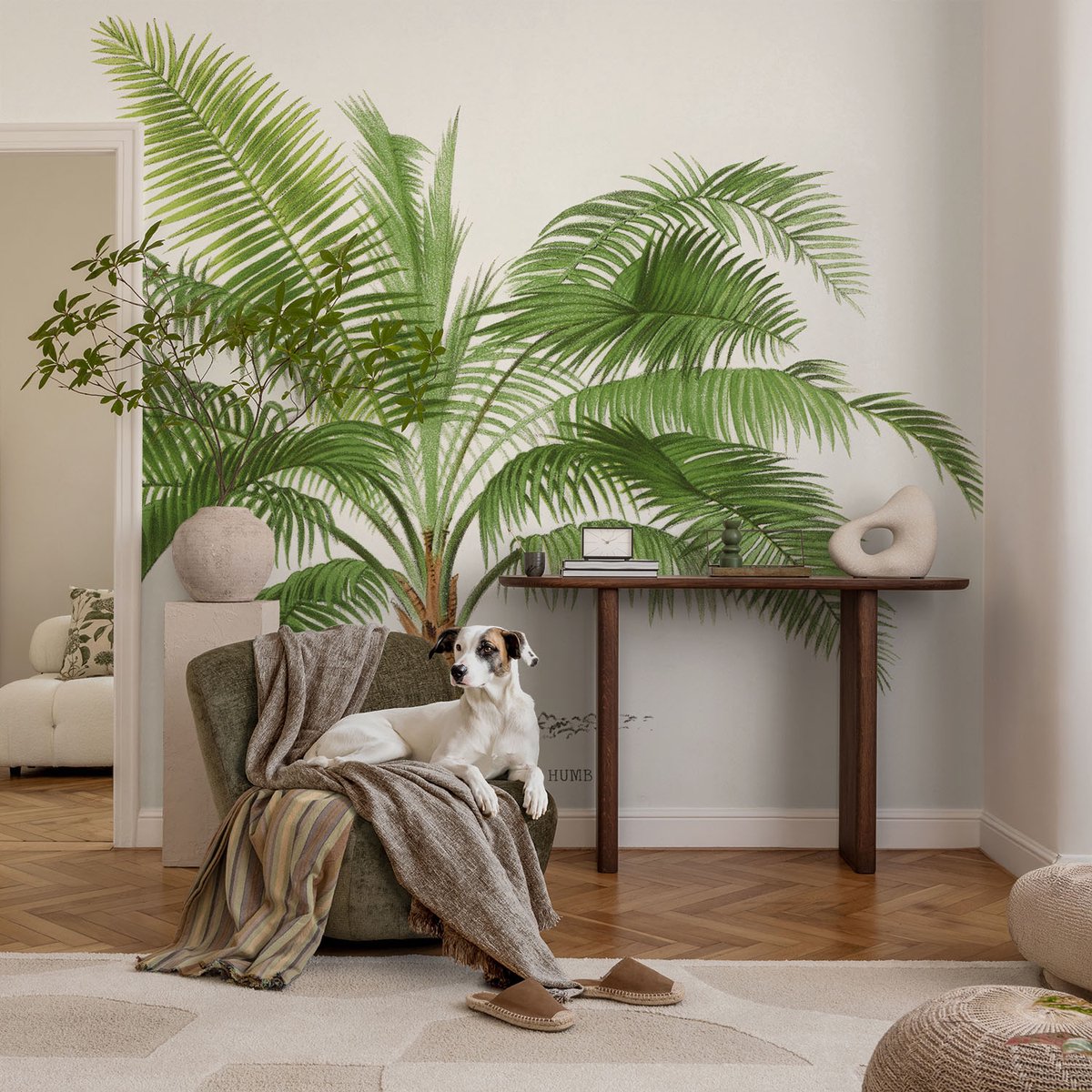 Coloray Vliesbehang - Groente Snellijm Behang - 104x70 cm - Glanzende Palmboom Fotobehang Vlies - Hal behang Bloemen En Planten - Muurschildering - Hal behang