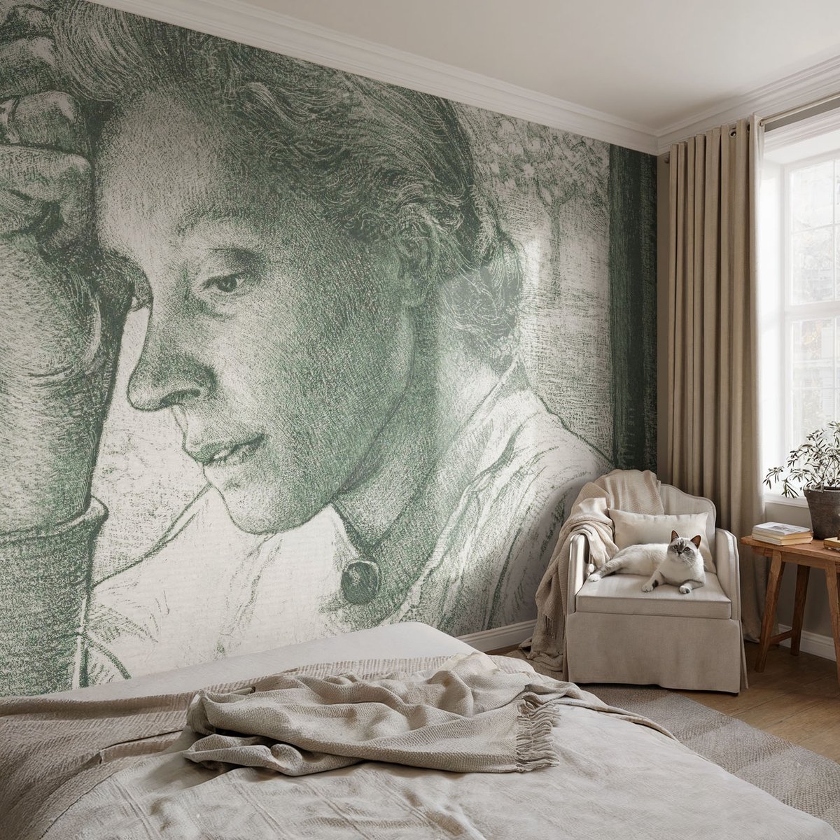 Coloray Vliesbehang - Grijs Snellijm Behang - 104x70 cm - Reflecterende Vrouw Fotobehang Vlies - Hal behang Mensen - Muurschildering - Woonkamer behang