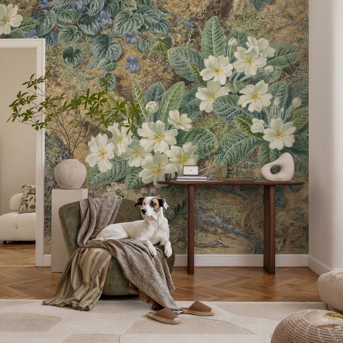 Coloray Vliesbehang - Wit Snellijm Behang - 104x70 cm - Lente Compositie Fotobehang Vlies - Hal behang Bloemen En Planten - Muurschildering - Woonkamer behang