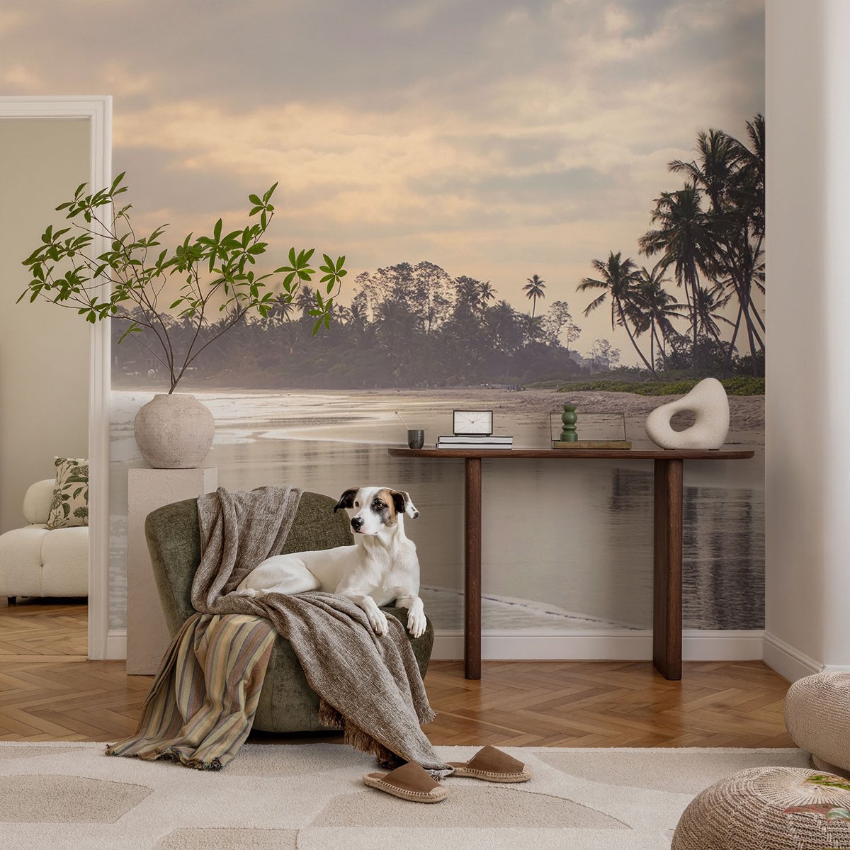 Coloray Vliesbehang - Wit Snellijm Behang - 104x70 cm - Ochtend Op Het Strand Fotobehang Vlies - Woonkamer behang Landschappen - Muurschildering - Woonkamer behang