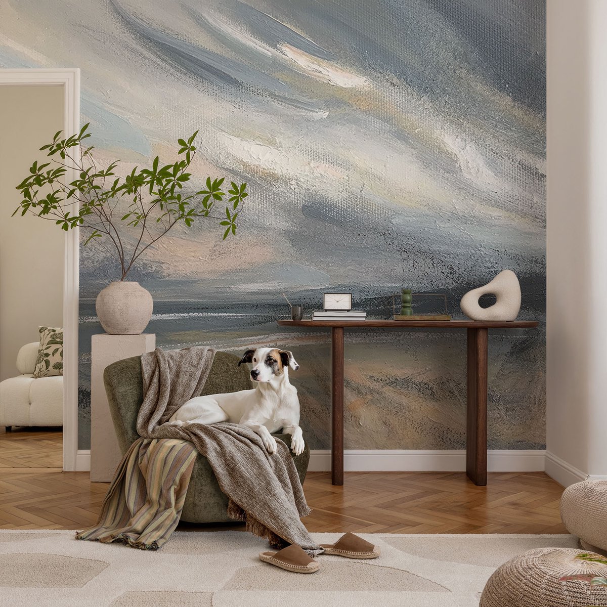 Coloray Vliesbehang - Grijs Snellijm Behang - 104x70 cm - Ochtendrust Fotobehang Vlies - Hal behang Landschappen - Muurschildering - Hal behang