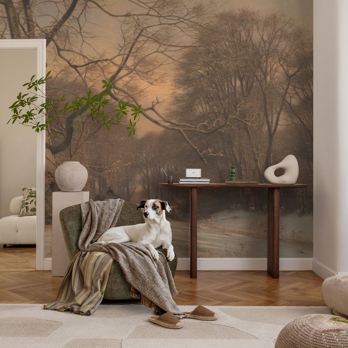 Coloray Vliesbehang - Beige Snellijm Behang - 104x70 cm - Winterlandschap Fotobehang Vlies - Hal behang Landschappen - Muurschildering - Woonkamer behang