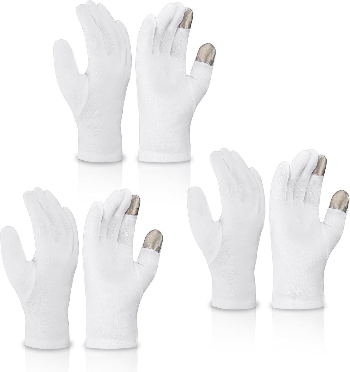3 paar witte katoenen hydraterende handschoenen voor droge handen, touchscreen katoenen handschoenen voor slapen, wasbaar