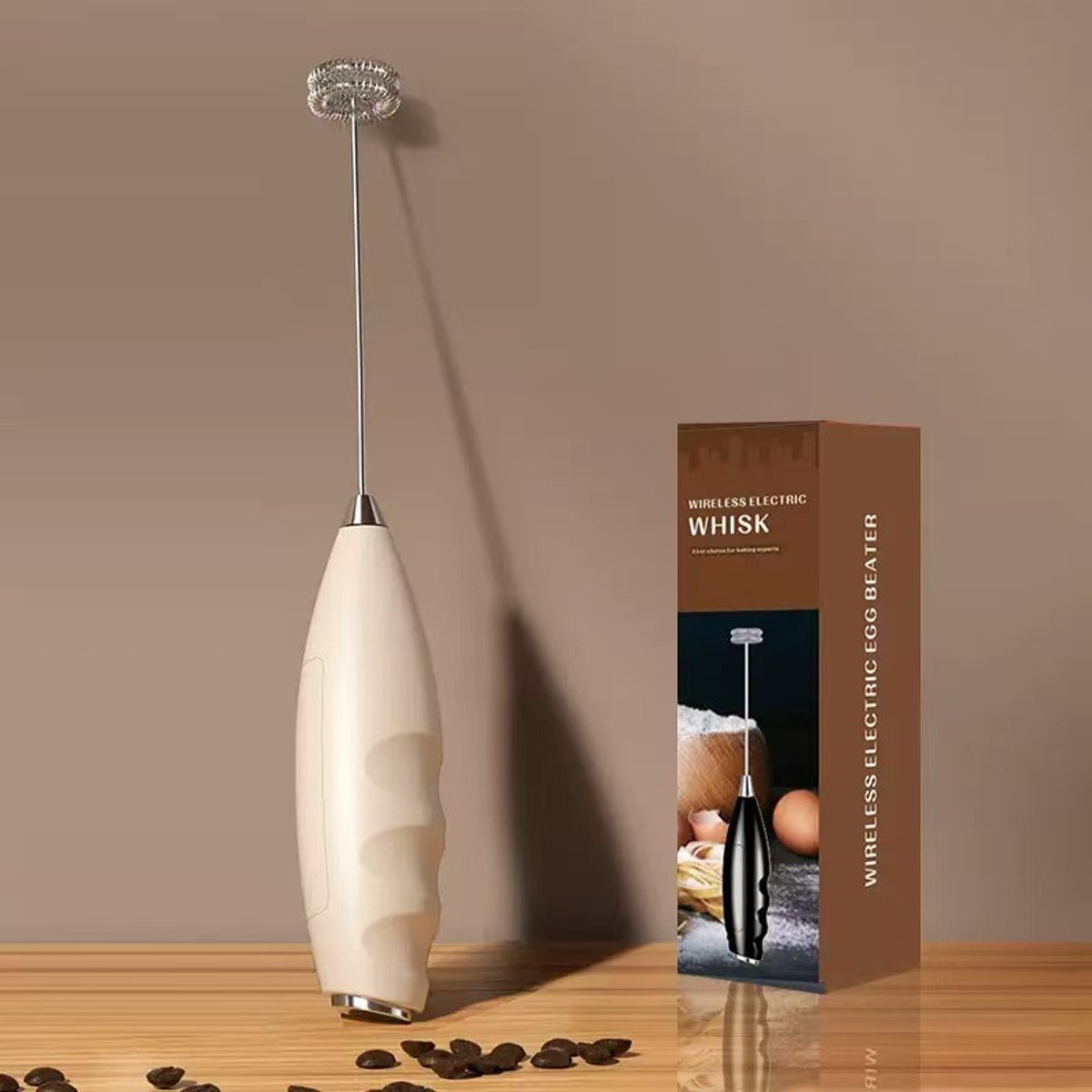 Khaki elektrische melkopschuimer - enkel roerhulp, draadloze mini mixer voor koffie, eiwit en milkshakes, zonder batterij