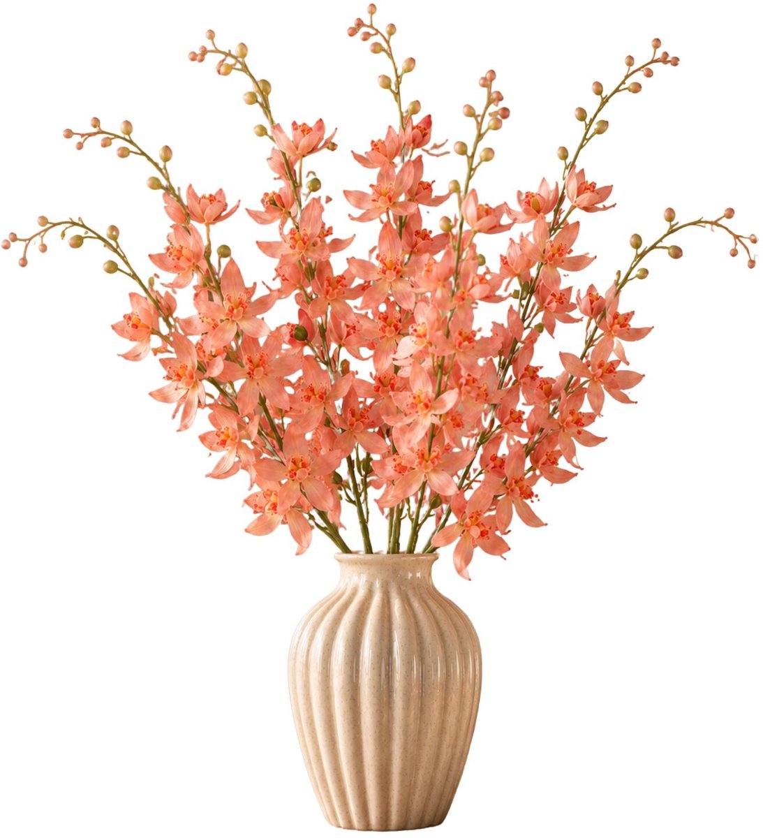 Mica Decorations Kunstbloem Orchidee Floristic - 4x - H95 cm - roze - kunststof - stelen kunstbloemen - boeket - kleine bloemetjes Zalmroze