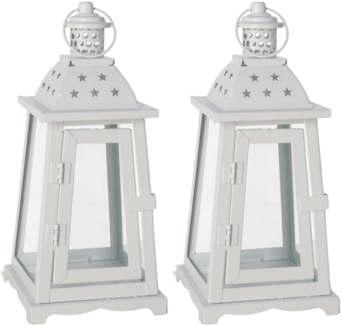 Ibergarden Ambiance Lantaarn / windlicht Terassa - 2x - wit - metaal - sfeerverlichting - 12 x 26 cm - voor binnen en buiten
