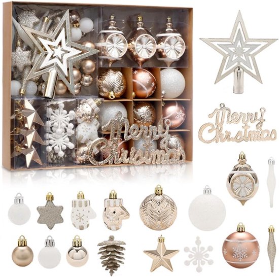 Kerstballen – Kerstornamenten Set - 70 stuks - Champagne-goud - onbreekbaar kunststof - kerstboomhangers - decoratie voor thuis en feestjes