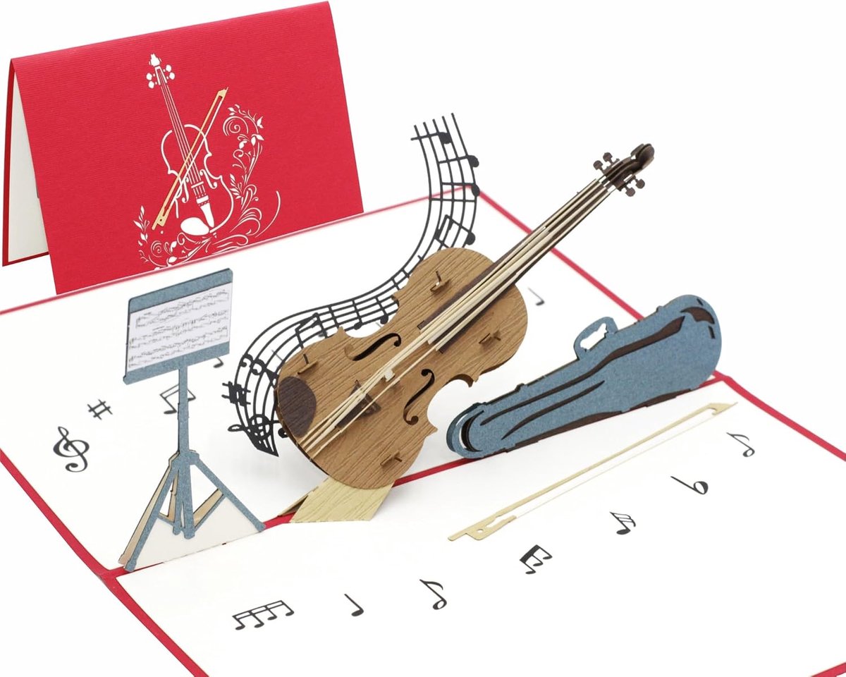 Viool, viool, cellulo, koekjes, waardebon, muziek, theater, opera, 3D-vouwkaart, pop-upkaart, wenskaart, cadeaukaart