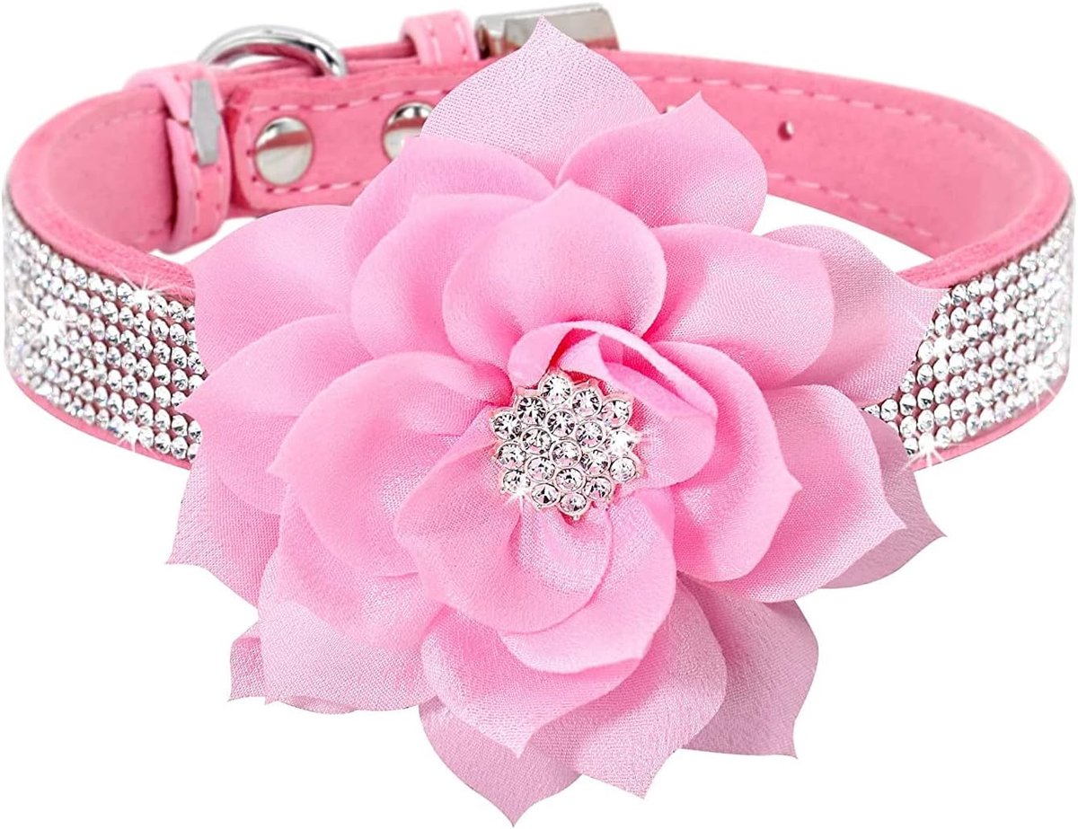 Hondenhalsband, Schattige Verblindende Sprankelende Zachte Suède Lederen Hond Kat Strass Halsband Kristal Diamant Huisdier Hond Puppy Halsband (XXS, Roze-6)