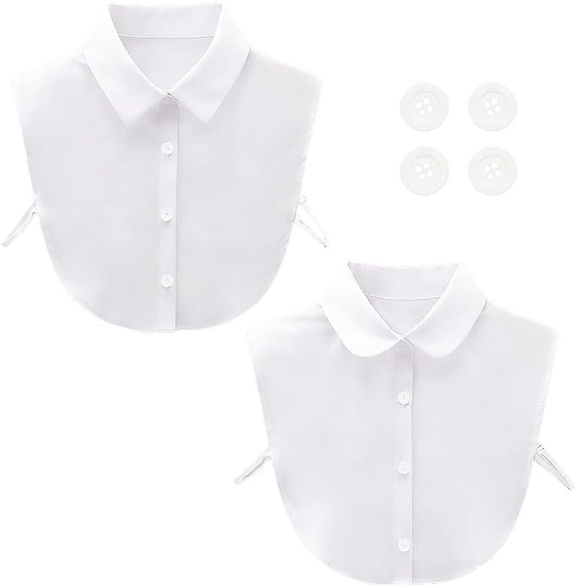 Set van 2 Nepoverhemdkragen voor Dames – Wit, Afneembaar, Verstelbare Vierkante Kraag (Dickey) – Zacht Katoenen Accessoire voor Truien & Jurken (Incl. 4 Reserveknopen) – Elegante Witte Blouse-look voo
