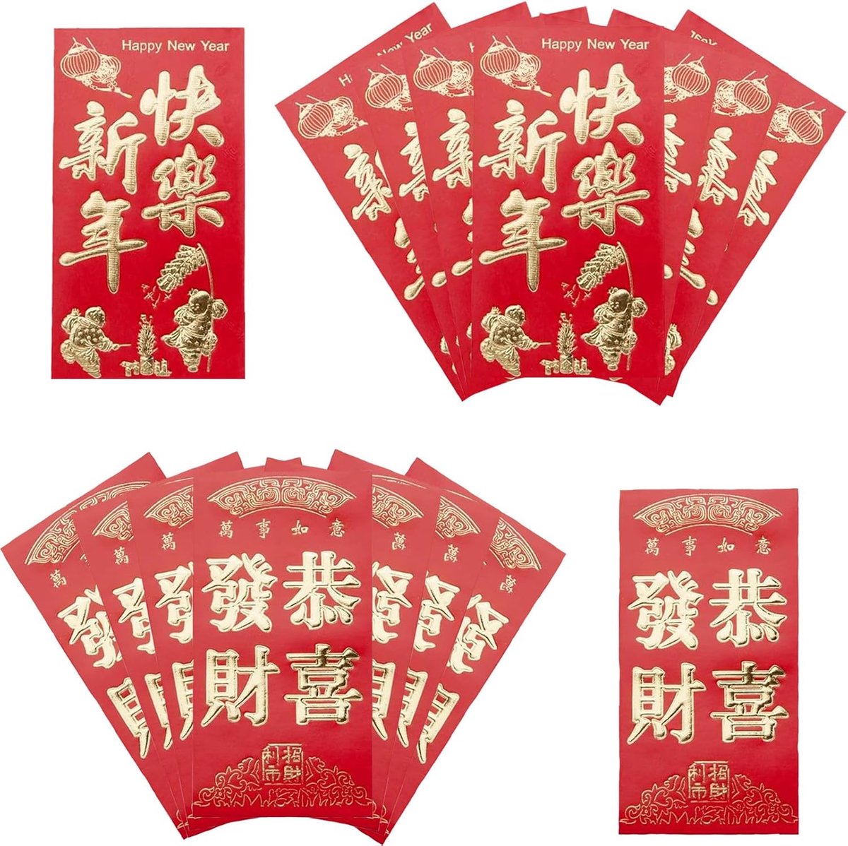 48 Stucks Red Packets, New Year Red Enveloppen, Traditionele Chinese Enveloppen, Lunar New Year Supplies Gift, Lettertype in goudfolie, Klassieke Zegen Geschikt Voor Het Lentefestival