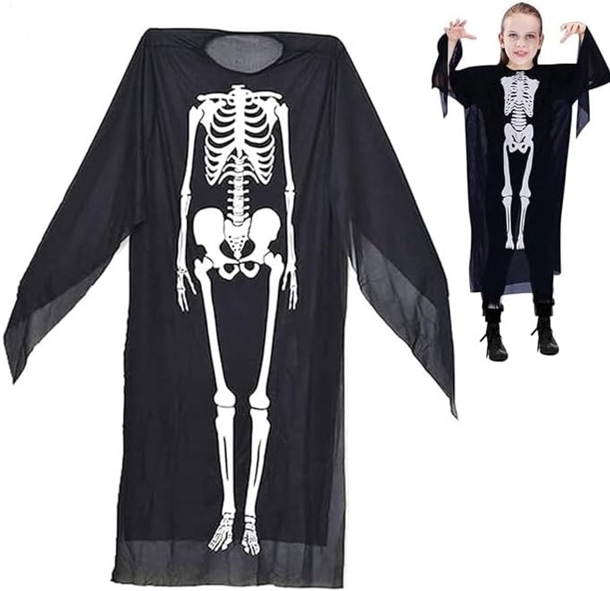 Skeletkostuum voor kinderen, 90 cm, verkleden, heloweenkostuums, jongenskostuum, meisjeskostuum