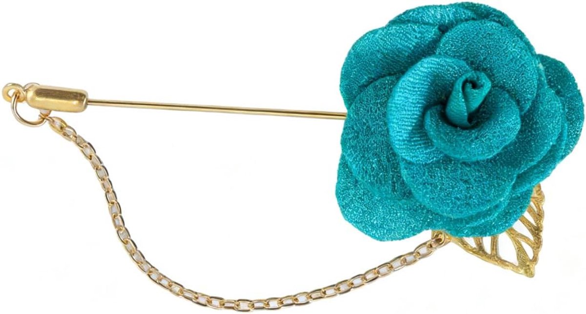 Bloemen revers broche - bladgoud, satijnen kwastketting bungelend voor pakkraag, bruiloft en feest (meergroen)