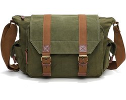 fototas van canvas voor spiegelloze spiegelreflexcamera en laptop 13" Messenger met uitneembare gevoerde tas 34 x 13 x 27 cm #507